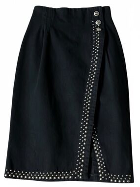 Vintage Apache Studded Black Cotton Wrap Style Skirt Size L USA Made